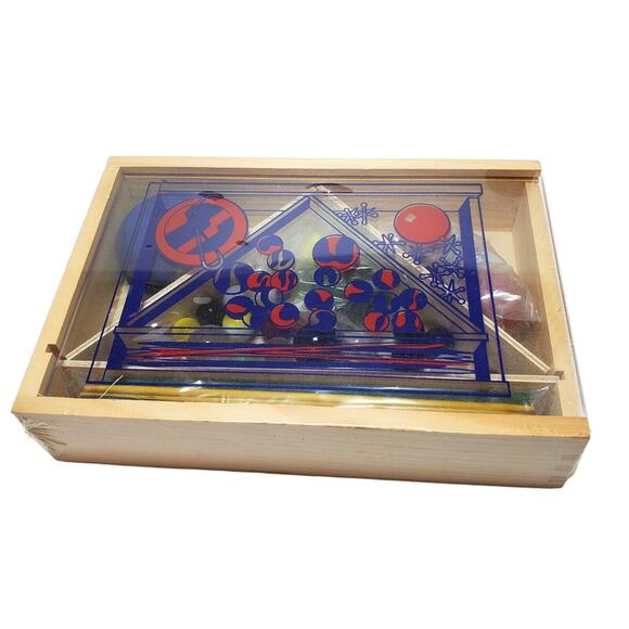Vintage Games Jacks Pick Up Sticks YoYo Marbles Great American Marble Wood Box - Picture 1 of 3